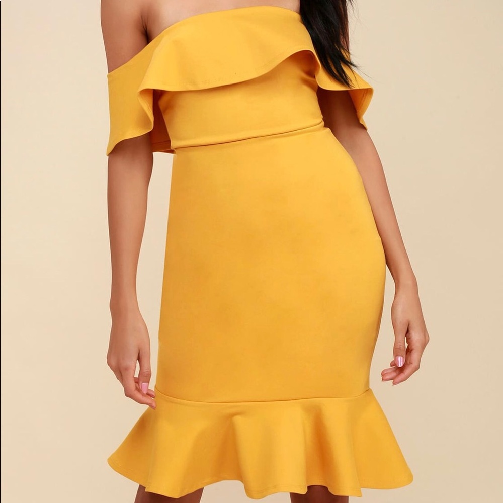 Confidence Boost Yellow Off the Shoulder Dress